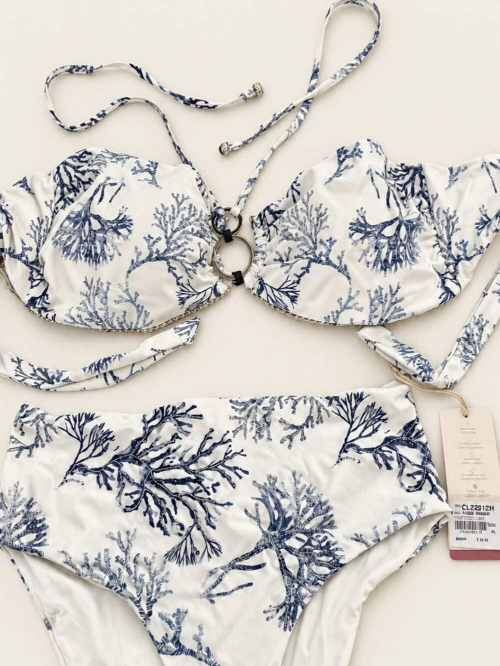 Costa Linda Snow Coral Print Embellished Bikini Set NWT XL